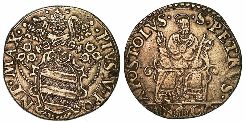 STATO PONTIFICIO. PIO V (ANTONIO GHISLIERI), 1566-1572. Testone. Ancona.  - Asta Numismatica - I - Cambi Casa d'Aste