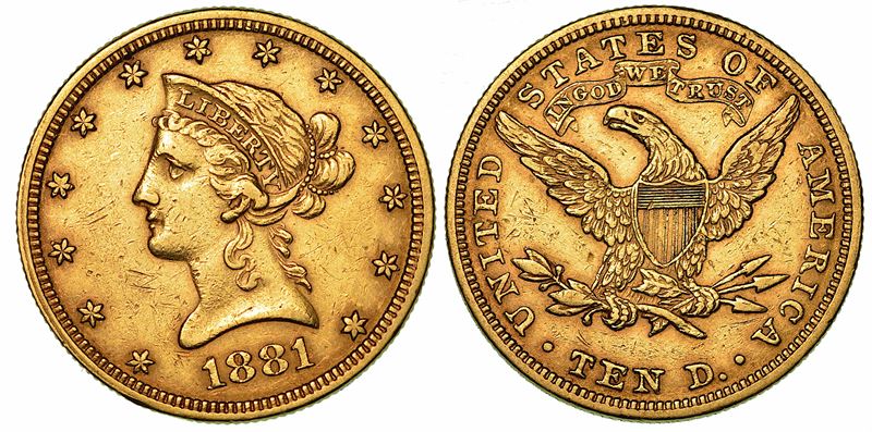 USA. REPUBLIC. 10 Dollars 1881. Philadelphia.  - Asta Numismatica - I - Cambi Casa d'Aste