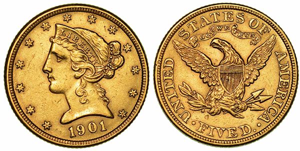 USA. REPUBLIC. 5 Dollars 1901. Philadelphia.