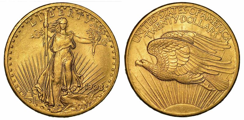 USA. REPUBLIC. 20 Dollars 1908. Philadelphia.  - Asta Numismatica - I - Cambi Casa d'Aste
