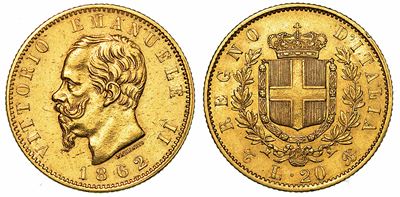Regno D'italia. Vittorio Emanuele II di Savoia, 1861-1878. 20 Lire 1862. Torino.