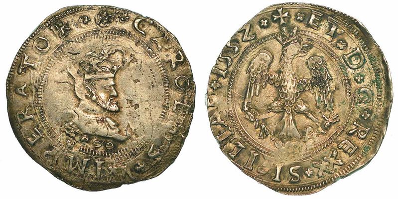 SICILIA. CARLO V D'ASBURGO, 1516-1556. 4 Tarì 1552. Messina.  - Auction Numismatics - I - Cambi Casa d'Aste