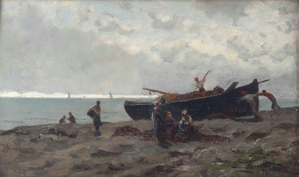 Luigi Steffani - Spiaggia con pescatori