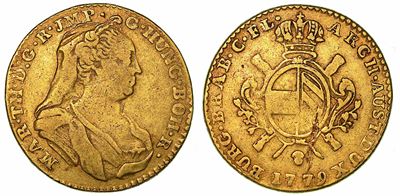 Paesi Bassi Austriaci. Maria Theresia, 1740-1780. Doppia Sovrana D'oro 1779. Bruxelles.