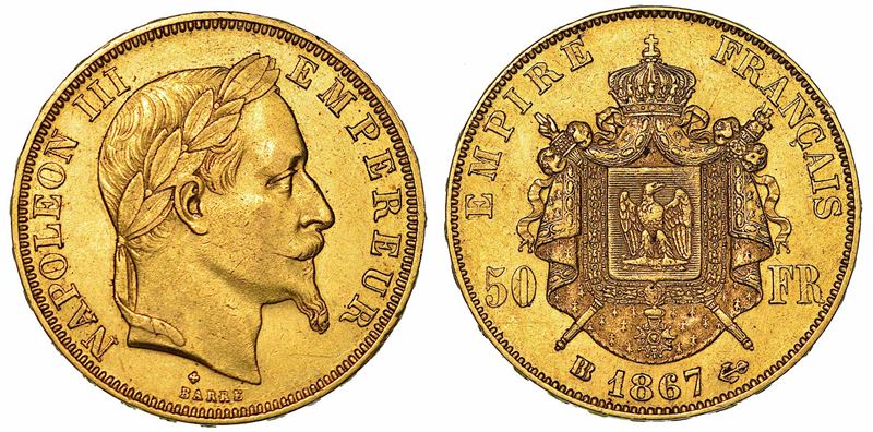 FRANCIA. NAPOLEON III, 1852-1870. 50 Francs 1867. Strasburgo.  - Asta Numismatica - I - Cambi Casa d'Aste