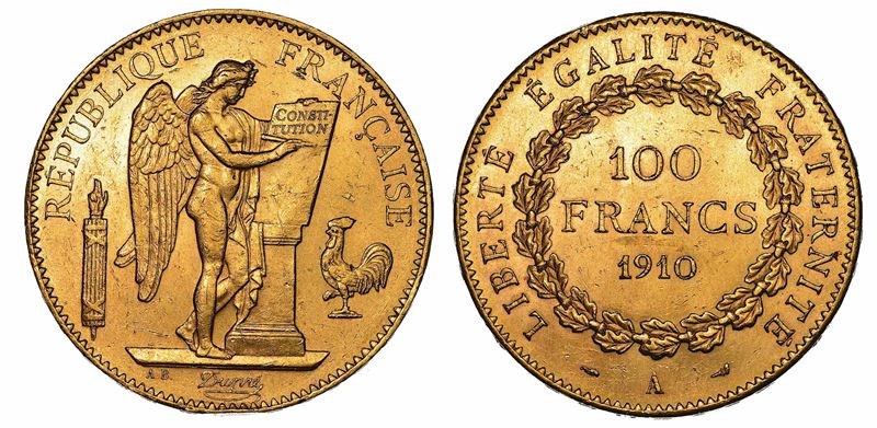 FRANCIA. TROISIEME REPUBLIQUE, 1871-1940. 100 Francs 1910. Parigi.  - Auction Numismatics - I - Cambi Casa d'Aste