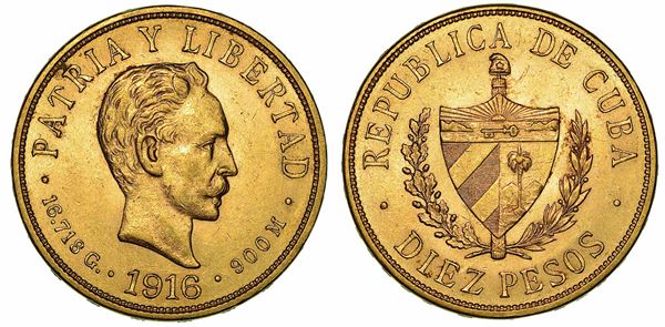 CUBA. FIRST REPUBLIC, 1902-1962. 10 Pesos 1916.
