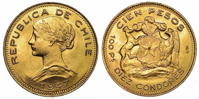 CILE. REPUBLICA. 100 Pesos 1947.  - Asta Numismatica - I - Cambi Casa d'Aste