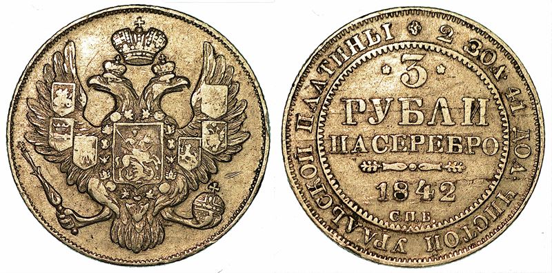 RUSSIA. NICHOLAS I, 1825-1855. 3 Rubli 1842.  - Asta Numismatica - I - Cambi Casa d'Aste