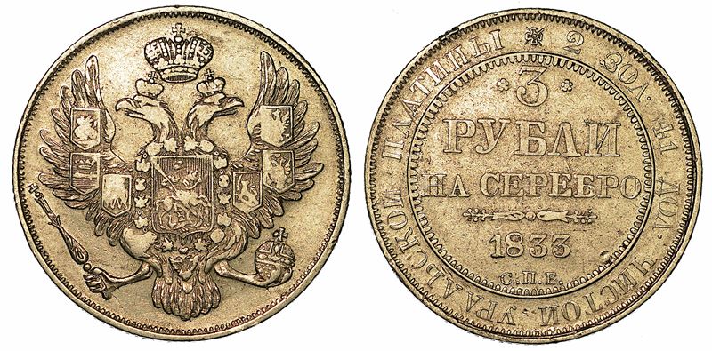 RUSSIA. NICHOLAS I, 1825-1855. 3 Rubli 1833.  - Asta Numismatica - I - Cambi Casa d'Aste