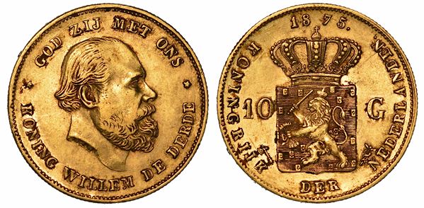 PAESI BASSI. WILLEM III, 1849-1890. 10 Gulden 1875.