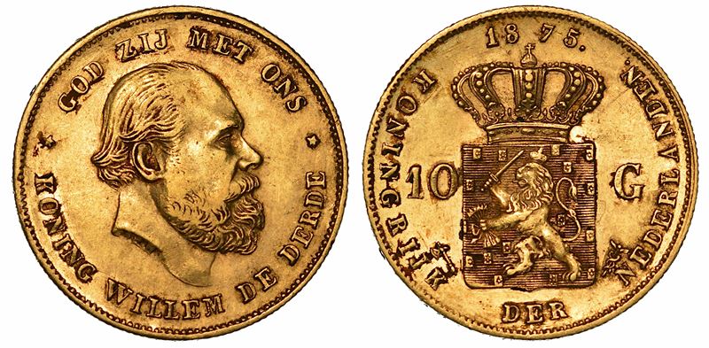 PAESI BASSI. WILLEM III, 1849-1890. 10 Gulden 1875.  - Auction Numismatics - I - Cambi Casa d'Aste