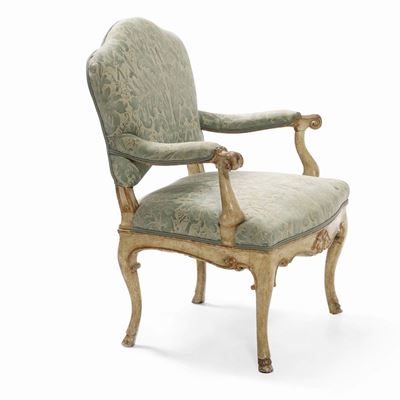 Poltrona in Legno Intagliato e Dipinto. XVIII-XIX Secolo