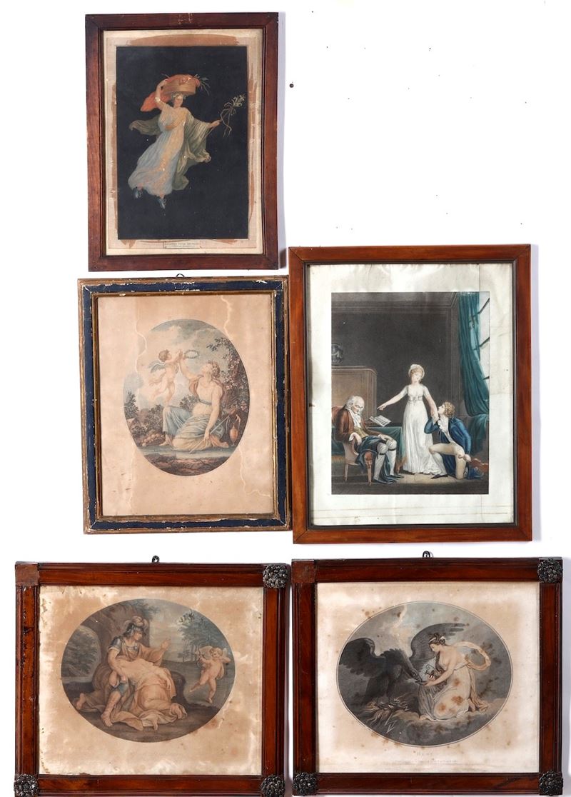 Neoclassicismo - 5 stampe entro cornici  - Auction Prints, Views and Maps - Cambi Casa d'Aste