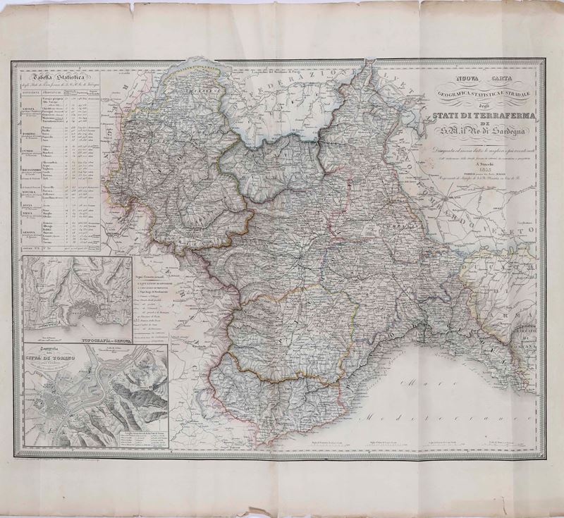 Carta geografica e stradale degli stati del re di Sardegna, 1853  - Auction Antique and rare books, Prints, Views and Maps - Cambi Casa d'Aste