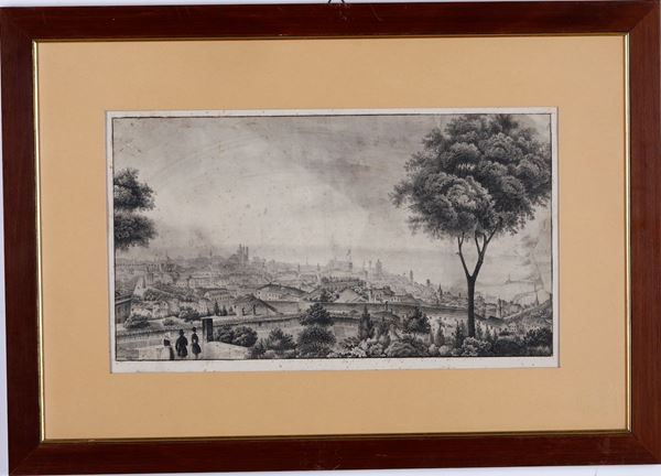 Genova-litografia anonima Veduta di Genova da Castelletto, XIX secolo