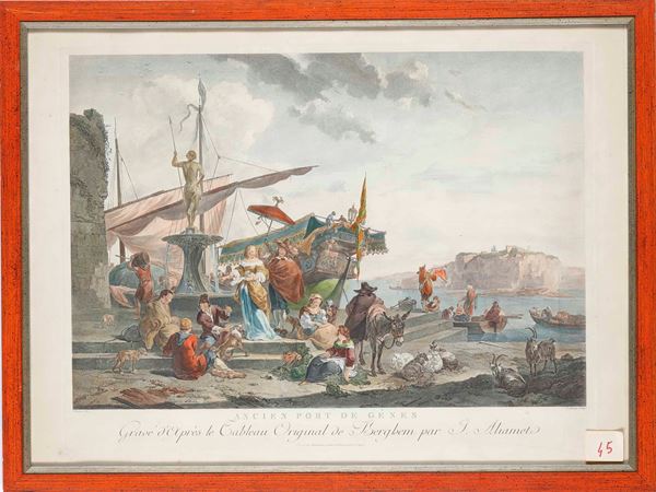 Nicolaes Berchem - Ancien port de Gênes grave d'opres le tableau original berghem par J. Aliamet...  Parigi,1766 ca