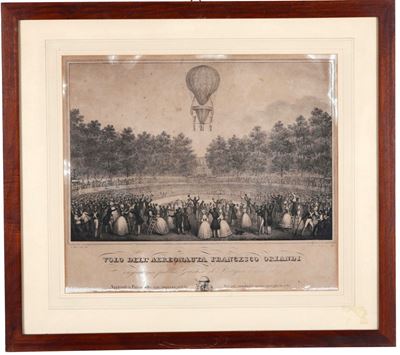 Francesco Orlandi, Volo dell'aeronauta - Litografia in bianco e nero, Bologna 1839