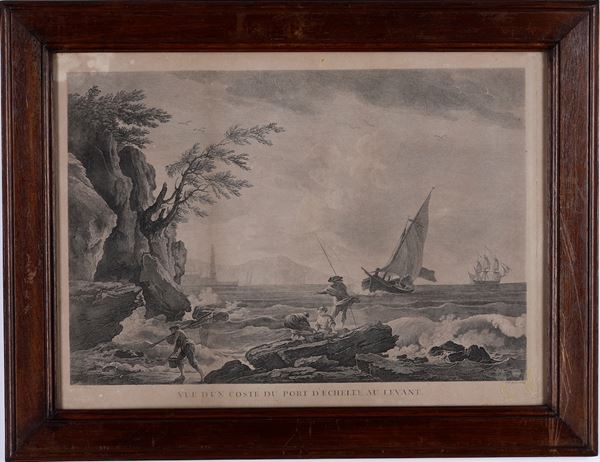 J. F. Aveline da Joseph Vernet Vue dun coste du port d'echelle au levant, Francia,secolo XVIII