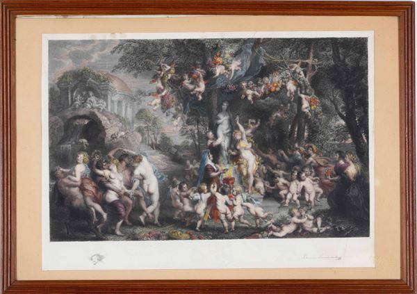 Johanes Sarmelitery ? Scena di baccanale con putti alla maniera di Peter Paul Rubens, Francia, sec. XIX