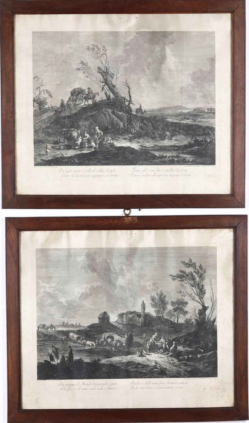 Giovanni Volpato Due grandi acqueforti dalla serie dei proverbi veneti  - Auction Prints, Views and Maps - Cambi Casa d'Aste