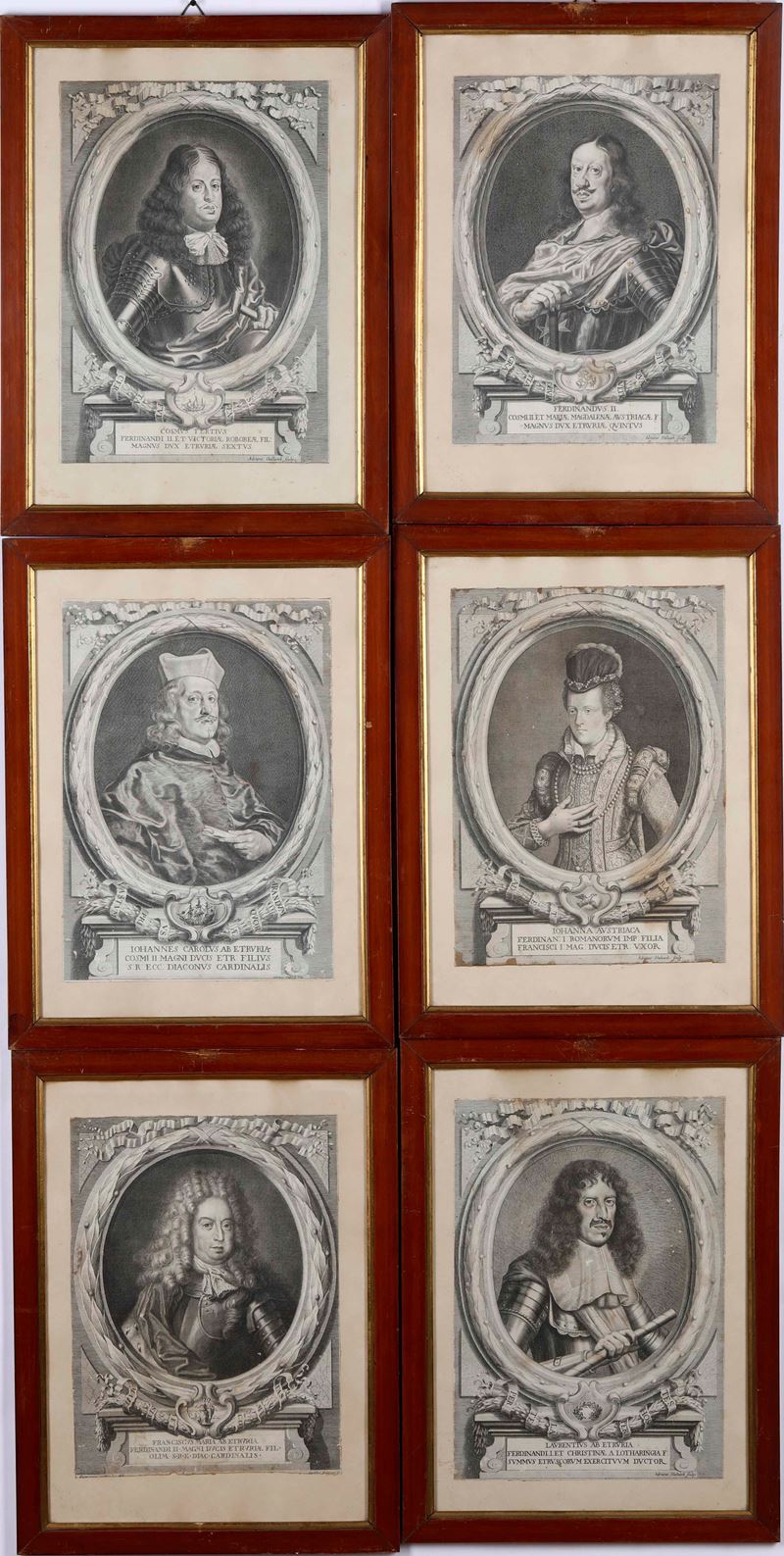 Adriano Halluech Sei ritratti entro cornice di sovrani del gran ducato di Toscana  - Auction Prints, Views and Maps - Cambi Casa d'Aste