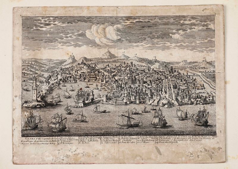 Veduta di Genova, sec. XVII-XVIII ?  - Auction Prints, Views and Maps - Cambi Casa d'Aste