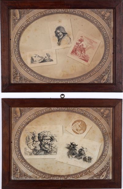 Londonio Francesco Composizione di Tre Incisione Calcografiche Entro Cornice Incisa con Motivi Ne...