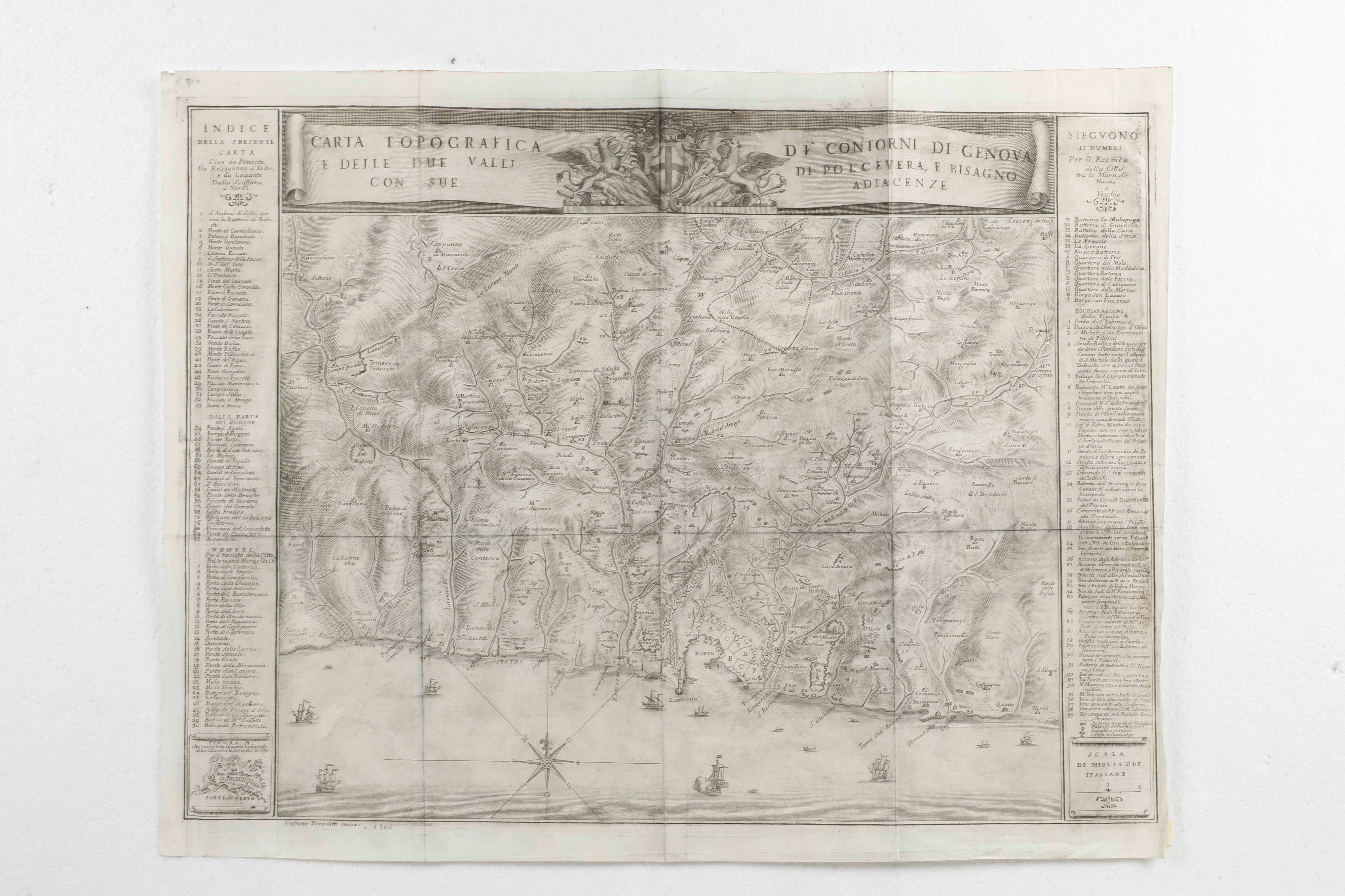 Genova - Topografia 4 Carte Topografiche e una Veduta