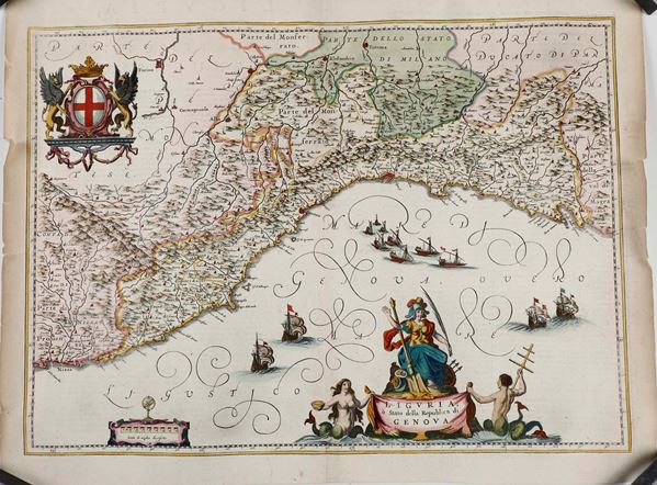 Genova - Liguria 4 carte topografiche della Liguria ed una veduta di Genova, secolo XVII-XVIII