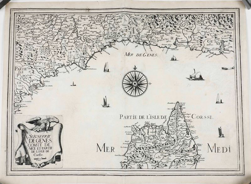 Carta topografica di Liguria e Corsica  - Asta Stampe, Vedute e Carte Geografiche - Cambi Casa d'Aste