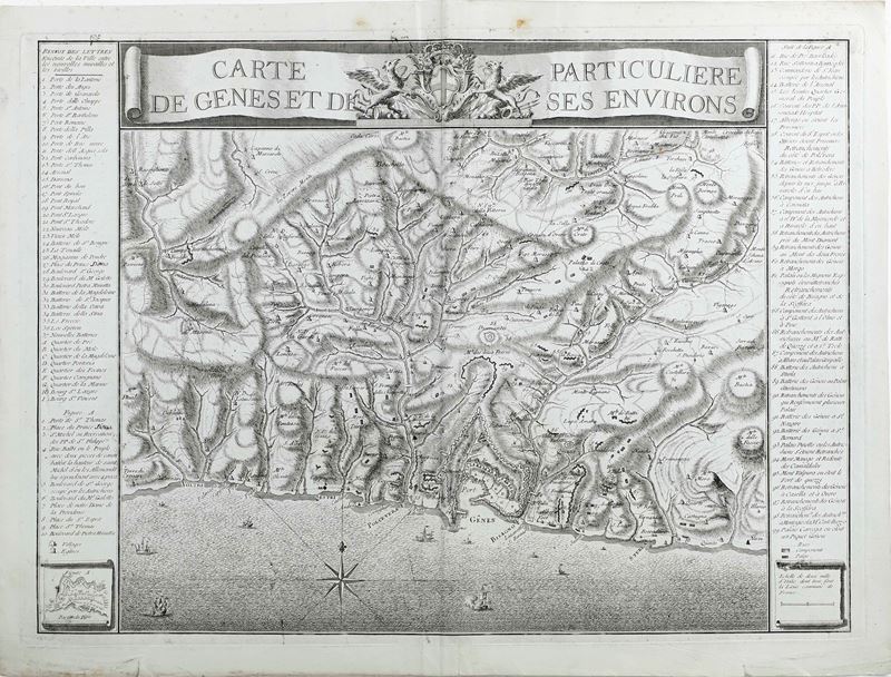 Carta topografica di Genova, metà secolo XVIII  - Asta Stampe, Vedute e Carte Geografiche - Cambi Casa d'Aste
