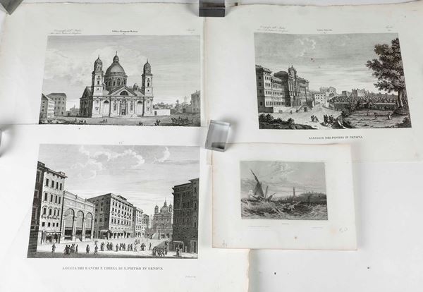 Genova - topografia e vedute Carta topografica e vedute di Genova, secolo XVIII-XIX
