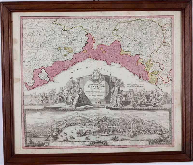Homanni, Io Baptistae : Veduta e carta topografica di Genova, 1734  - Asta Libri antichi e rari, Stampe, Vedute e Mappe - Cambi Casa d'Aste