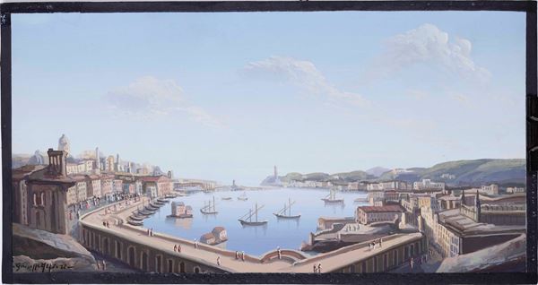 Genova - veduta Veduta panoramica del porto visto da Palazzo Reale... Genova, 1850 circa