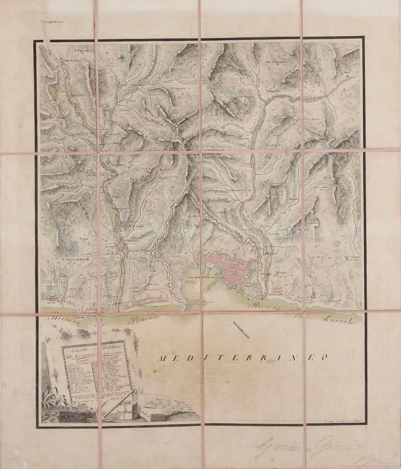 G. Pinchetti / G. Caniani Carta militare di Genova e suoi contorni e luoghi principali, 1830 circa.   - Auction Prints - Cambi Casa d'Aste