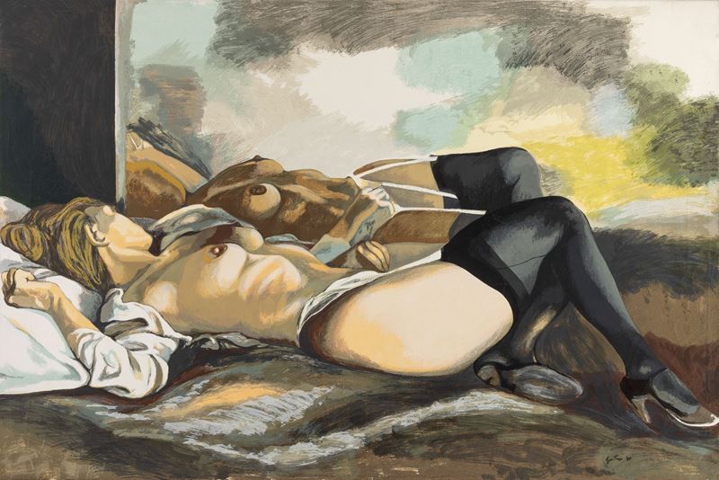 Renato Guttuso - Nudo Sdraiato con Calze Nere