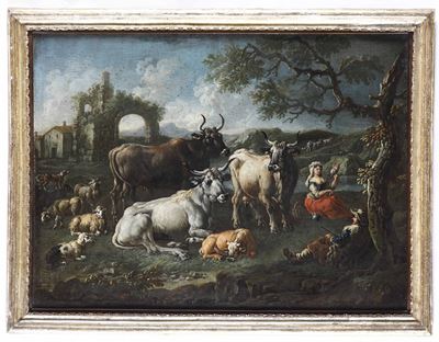 Paesaggio con Pastore, Armenti e Filatrice