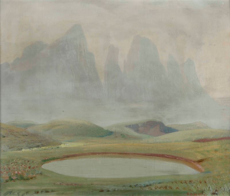 Oreste Albertini : Passo Rolle, le Pale di S.Martino  - olio su tavola - Auction 19th and 20th Century Paintings - Cambi Casa d'Aste