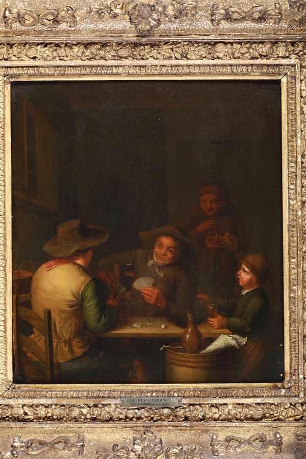 Scuola olandese della fine del XVIII secolo Interno di osteria con giocatori di carte