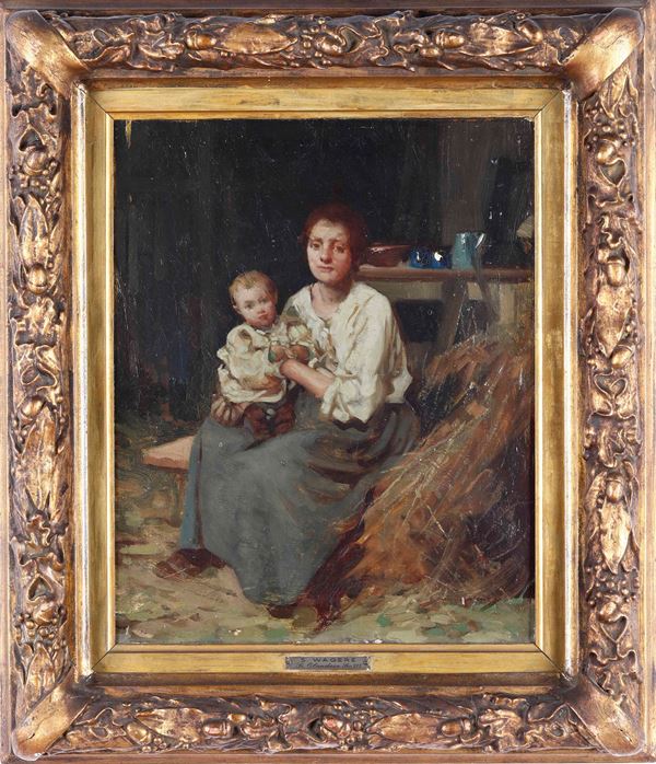 Scuola olandese del XIX secolo Madre con bambino