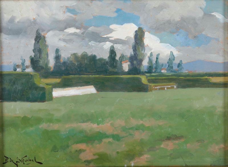Tina De Strobel : Campagna  - olio su compensato - Auction 19th and 20th Century Paintings - Cambi Casa d'Aste