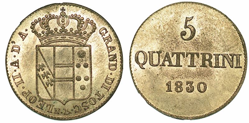 FIRENZE. LEOPOLDO II DI LORENA, 1824-1859. 5 Quattrini 1830.  - Auction Numismatics - I - Cambi Casa d'Aste