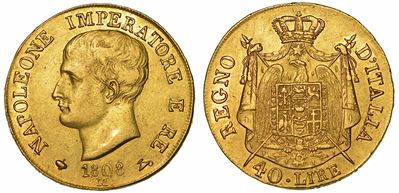 Milano. Napoleone I, 1805-1814. 40 Lire 1808 (i Tipo, Puntali Aguzzi).