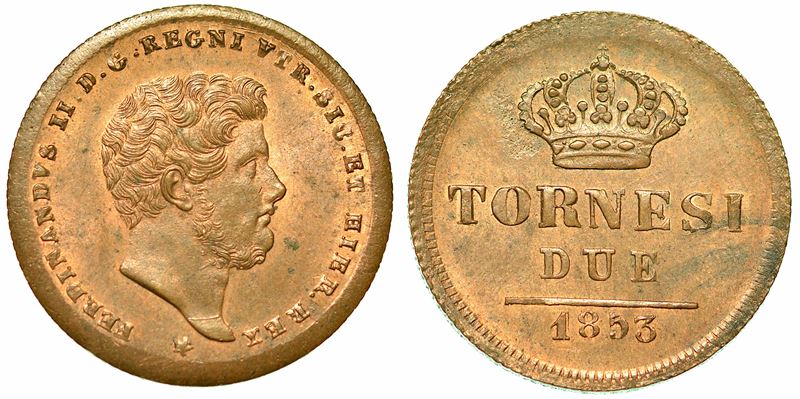 NAPOLI. FERDINANDO II DI BORBONE, 1830-1859. 2 Tornesi 1853.  - Auction Numismatics - I - Cambi Casa d'Aste
