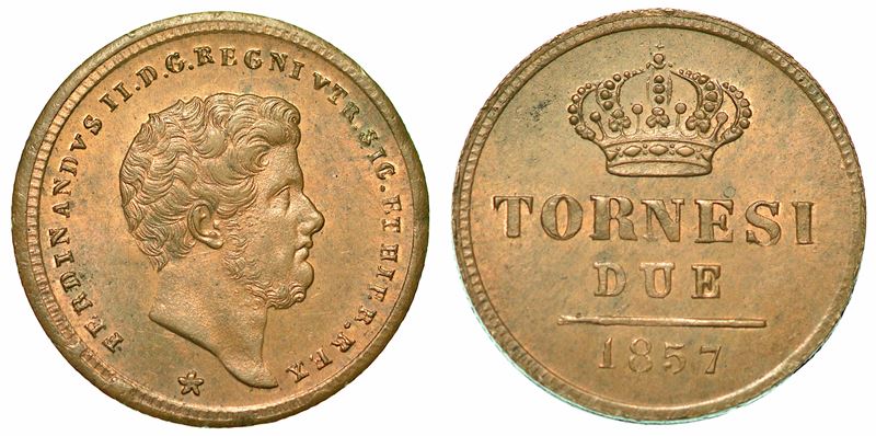 NAPOLI. FERDINANDO II DI BORBONE, 1830-1859. 2 Tornesi 1857.  - Auction Numismatics - I - Cambi Casa d'Aste