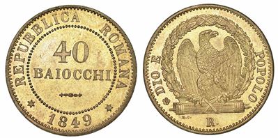 Roma. Seconda Repubblica Romana, 1848-1849. 40 Baiocchi 1849.