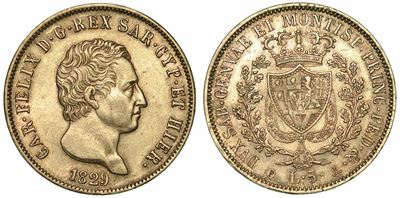 Regno di Sardegna. Carlo Felice di Savoia, 1821-1831. 5 Lire 1829. Genova.