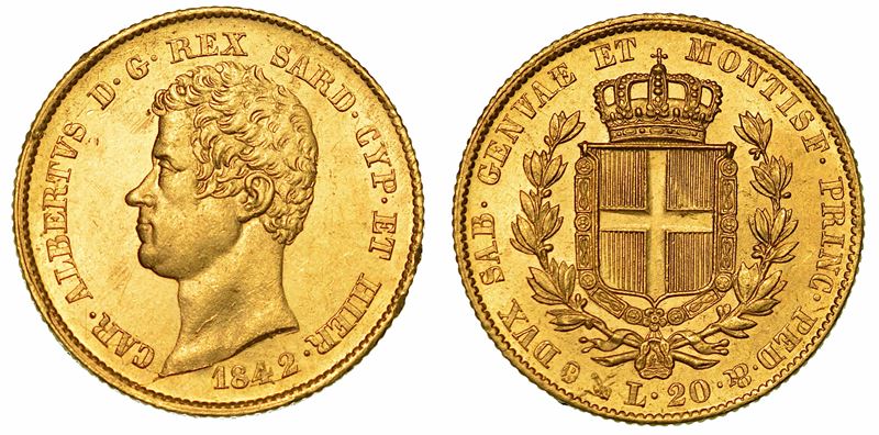 REGNO DI SARDEGNA. CARLO ALBERTO DI SAVOIA, 1831-1849. 20 Lire 1842. Genova.  - Auction Numismatics - I - Cambi Casa d'Aste
