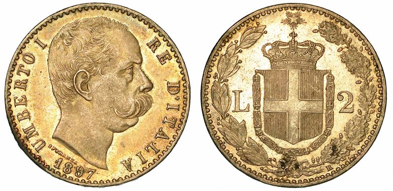 REGNO D'ITALIA. UMBERTO I DI SAVOIA, 1878-1900. 2 Lire 1897 (II tipo).  - Auction Numismatics - I - Cambi Casa d'Aste